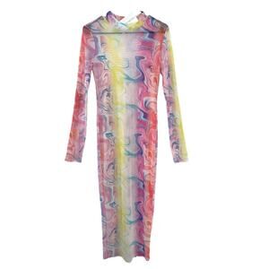 Le Runway Culture Sheer Swirl Mesh Midi Dress Large